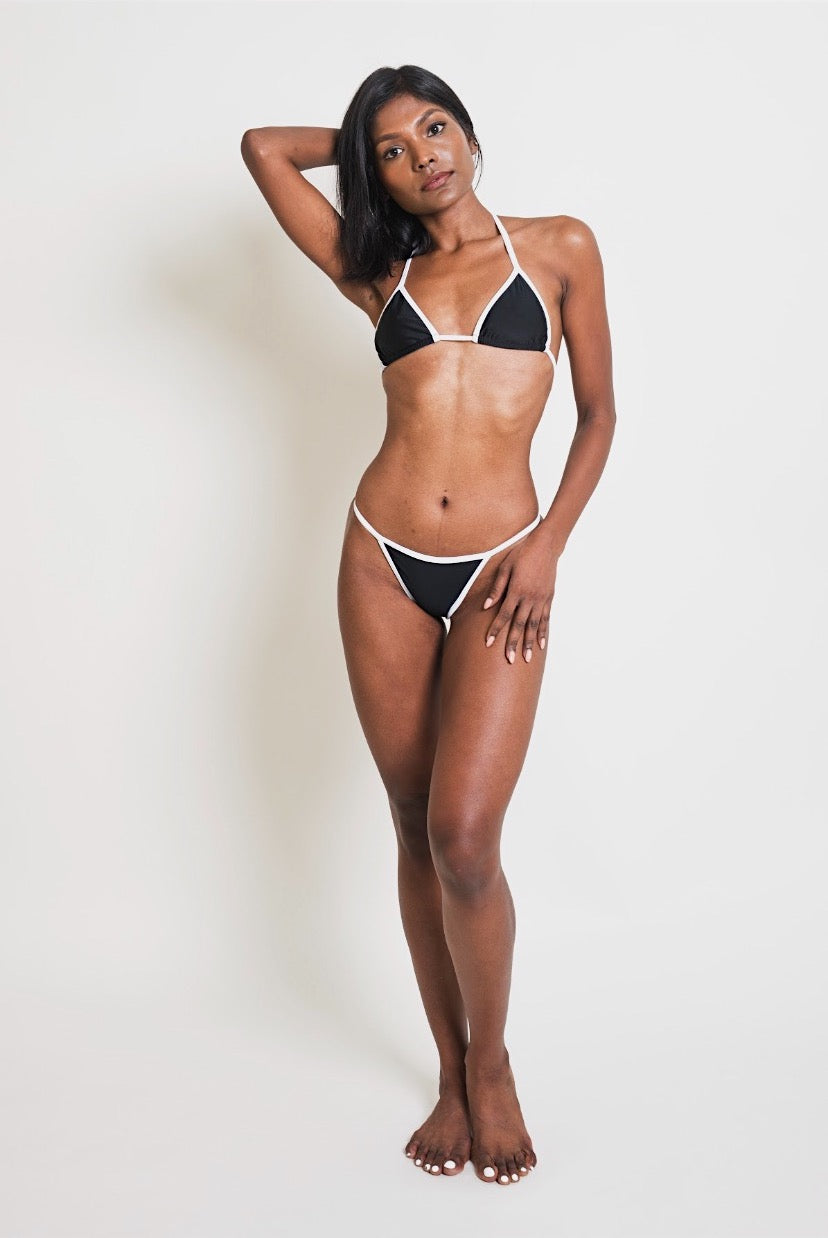 The Vida is a classic bikini set, with a string tie bikini top and cheeky bottoms. Made with sustainable fabric. 